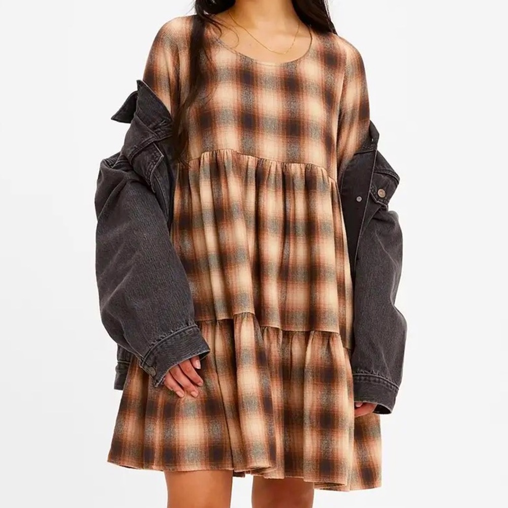 Levi's Plaid Long Sleeve Dress - Brown and Black